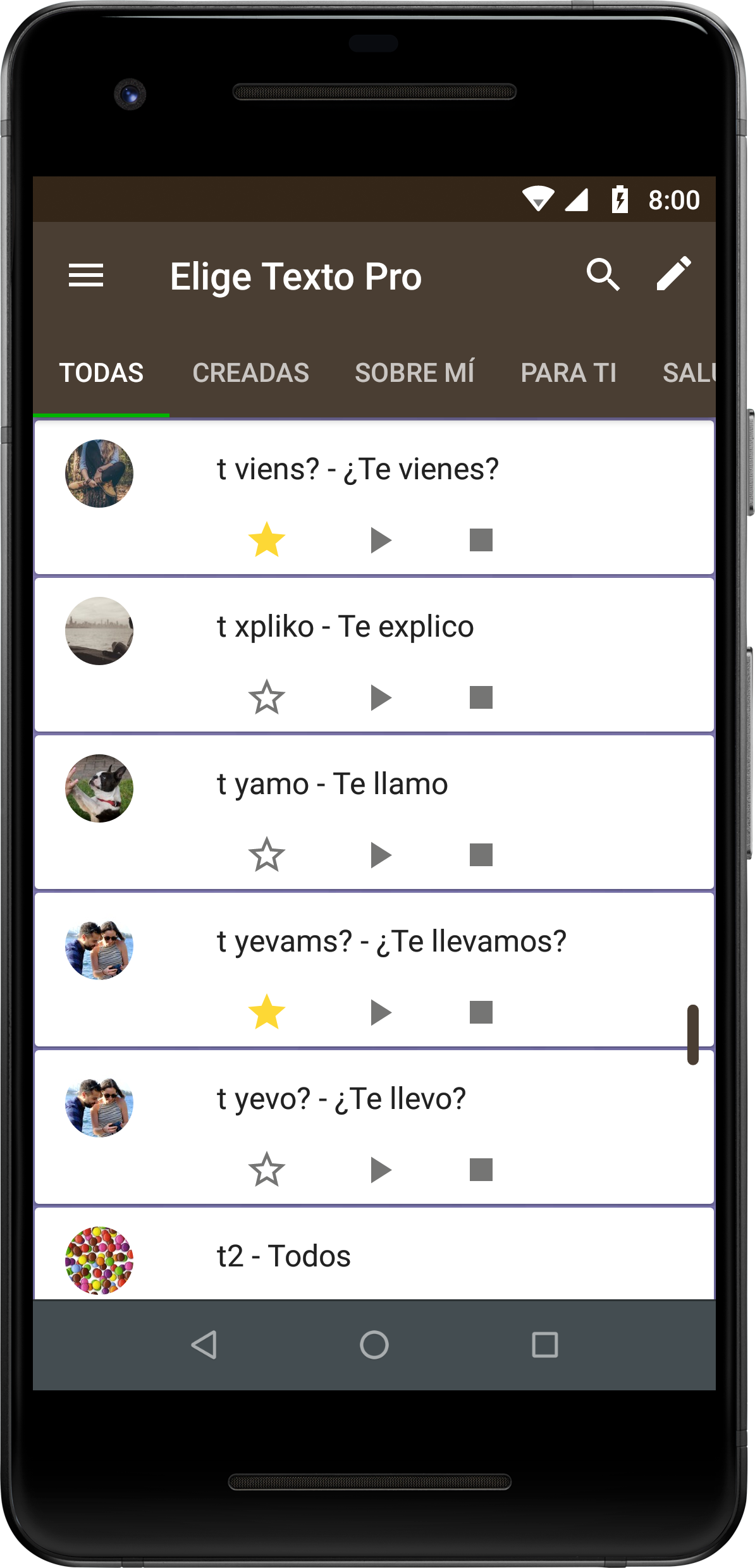 Elige Texto Pro Phone Lingos Texts List