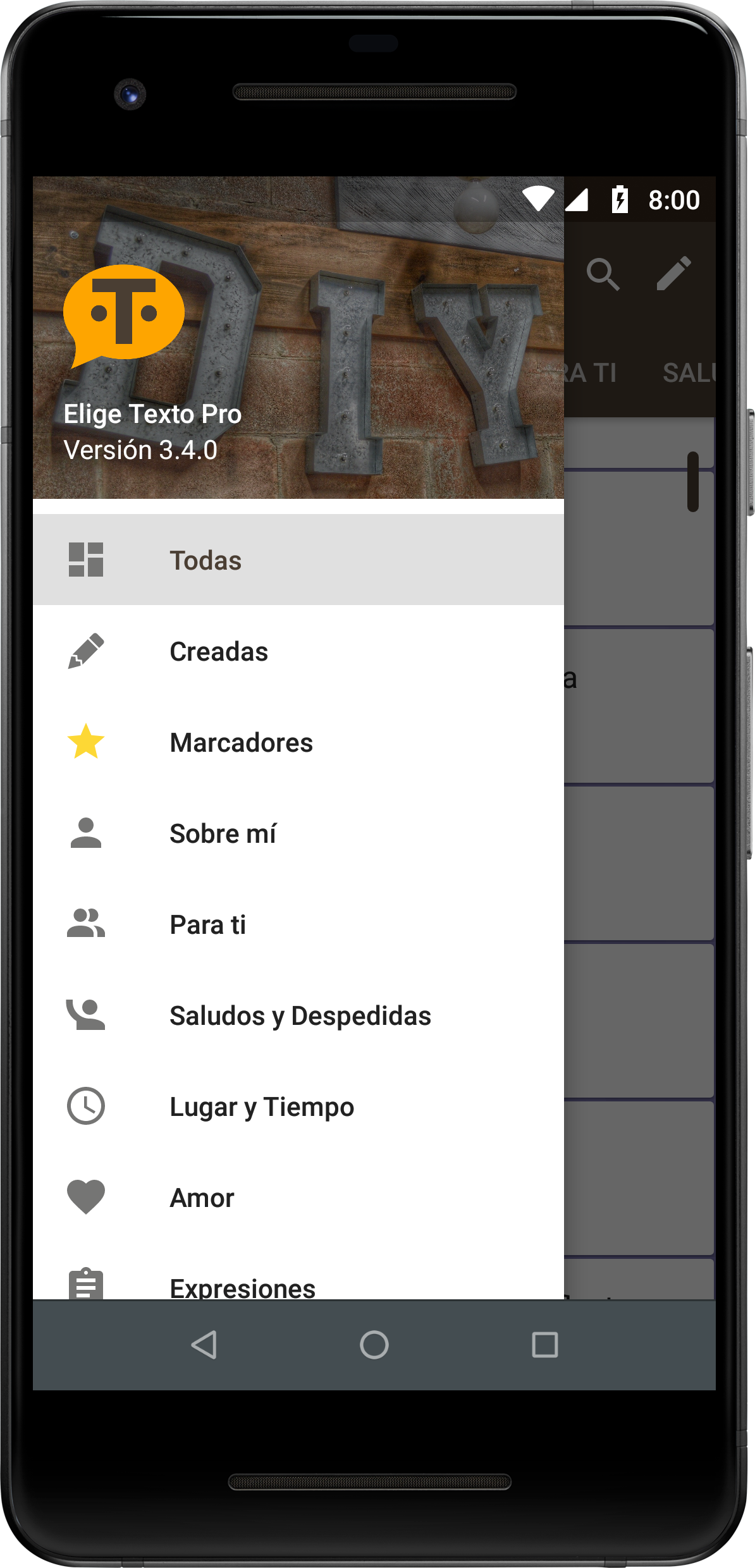 Elige Texto Pro Phone Navigation Drawer