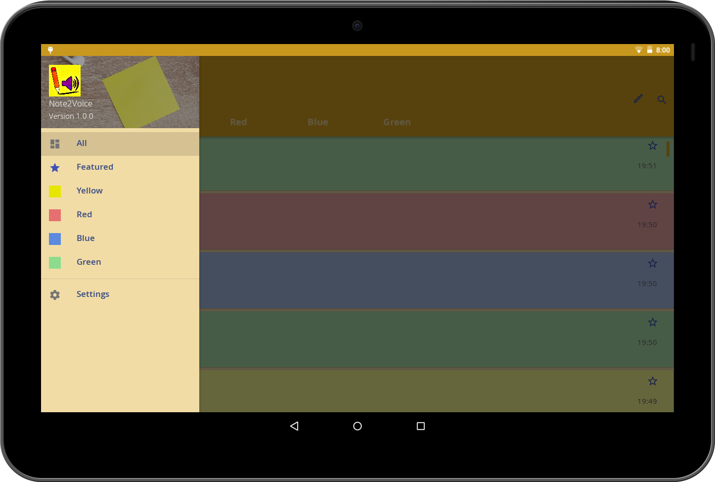 Note2Voice Tablet Navigation Drawer