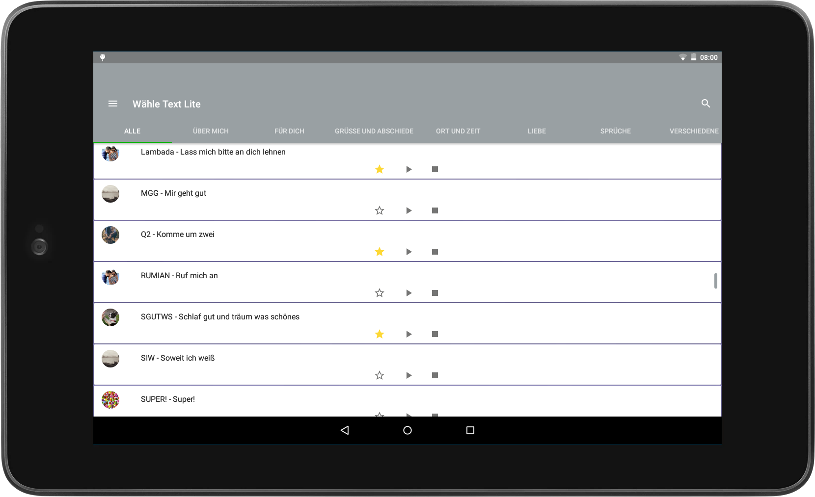 Wähle Text Lite 7 Inch Tablet Lingos Texts List