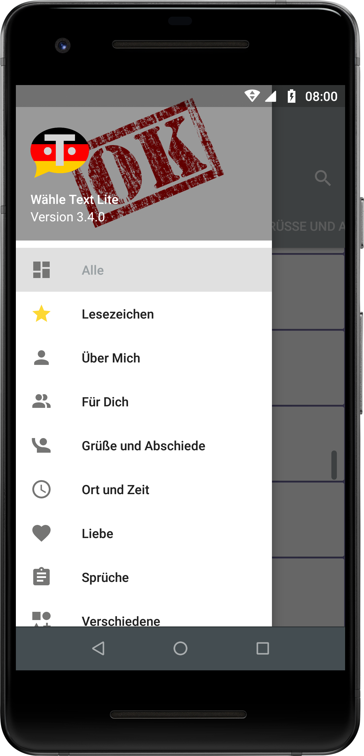 Wähle Text Lite Phone Navigation Drawer