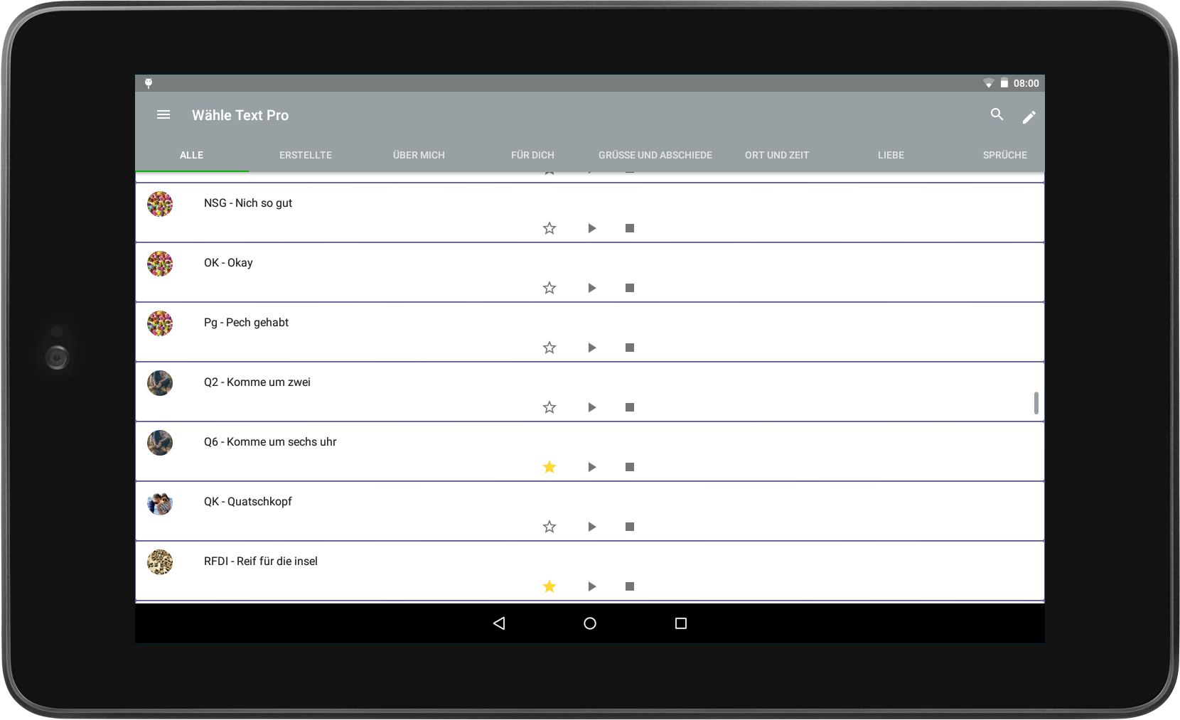 Wähle Text Pro 7 Inch Tablet Lingos Texts List