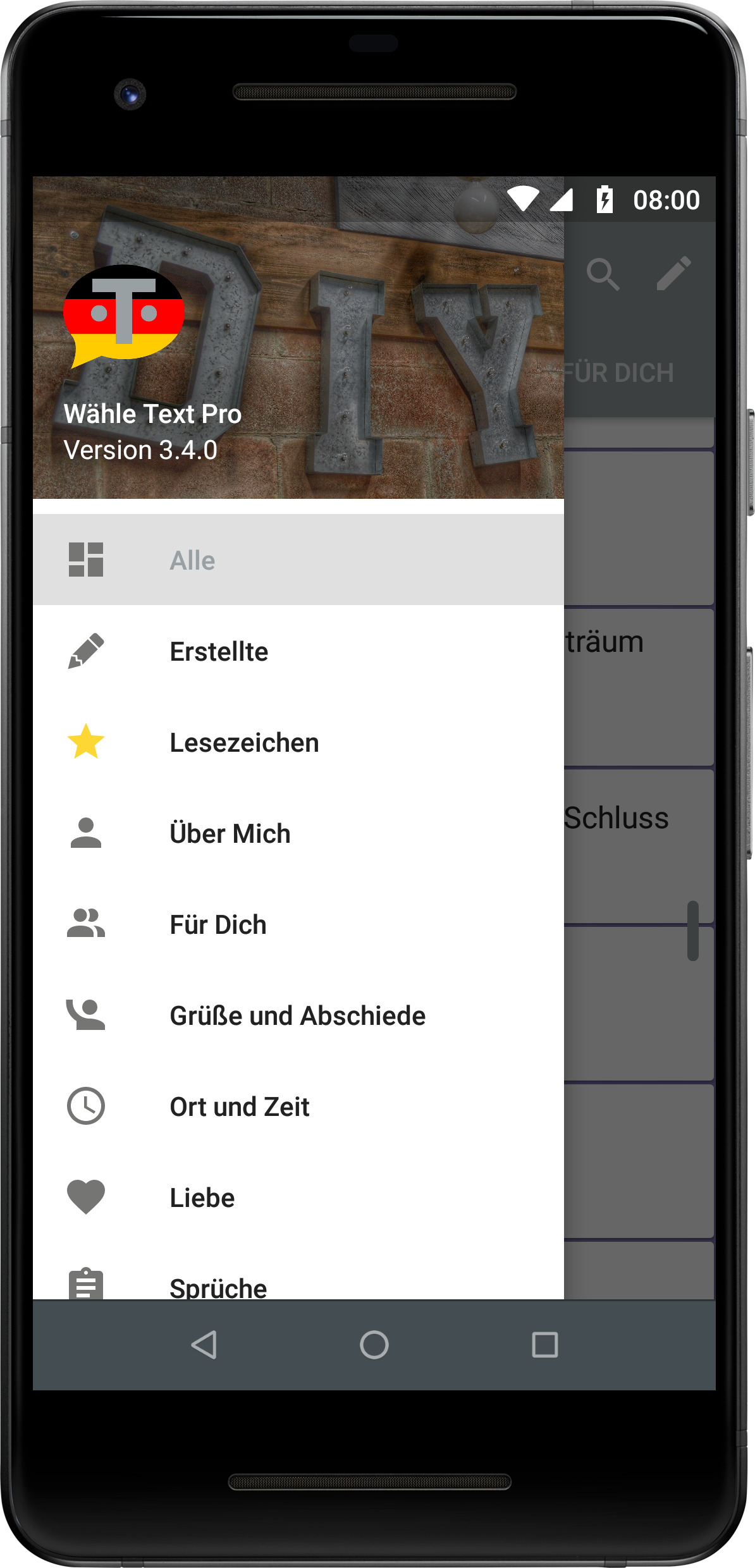 Wähle Text Pro Phone Navigation Drawer